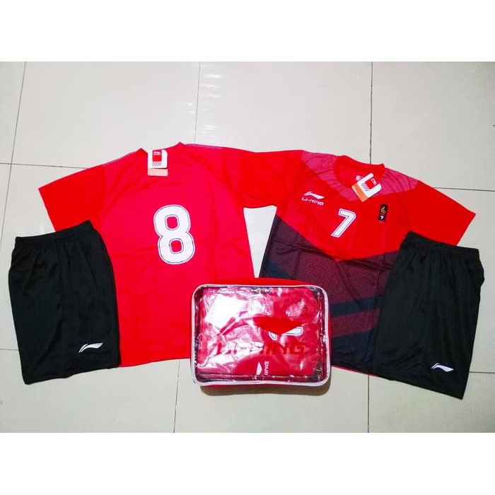Olahraga SETELAN Kaos TIM Baju Celana Bola / Futsal / Volly LUSINAN L137 Red