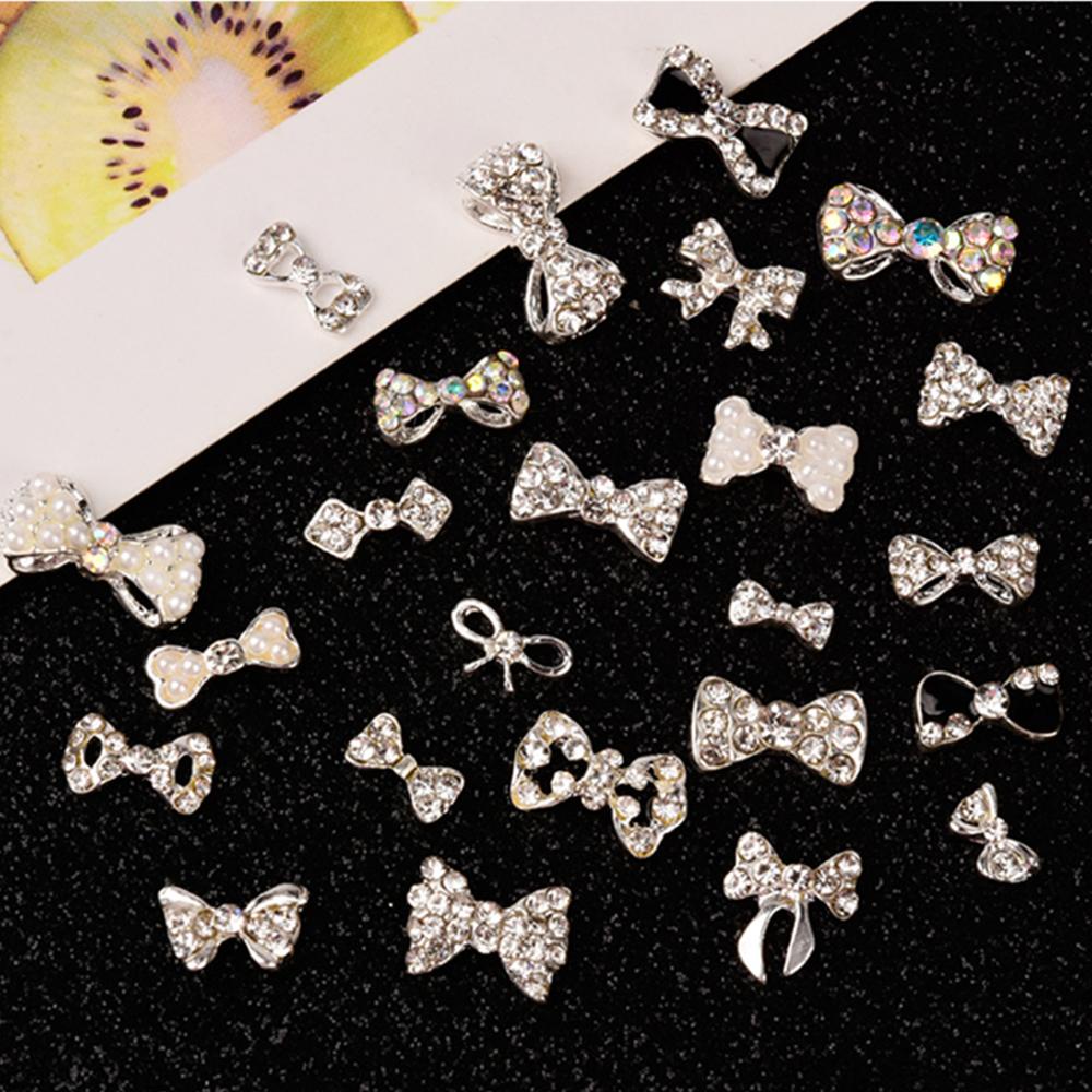 Agustina Bow Nail Rhinestones 3D 5Pcs/Lot Pesona Kristal Ikatan Simpul Kaca Batu DIY Dekorasi Nail Art