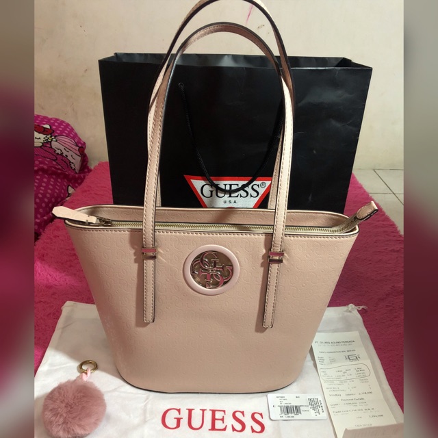 Guess Tote Bag Ori/Tas Guess Ori Warna Pink Muda (Real Pic)
