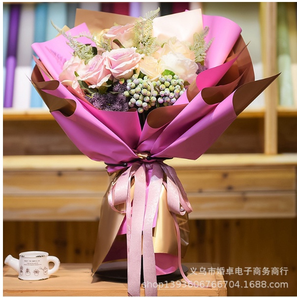 Kertas Buket Gold BiColor Flower Paper Wrapping Cellophane Bouquet Ecer KB02