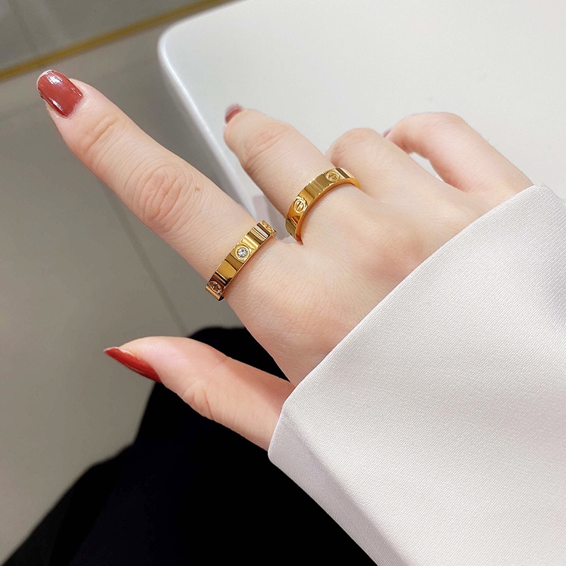 Cincin Titanium Wanita Anti karat 18k Emas Klasik Berlian Perhiasan Titanium Asli