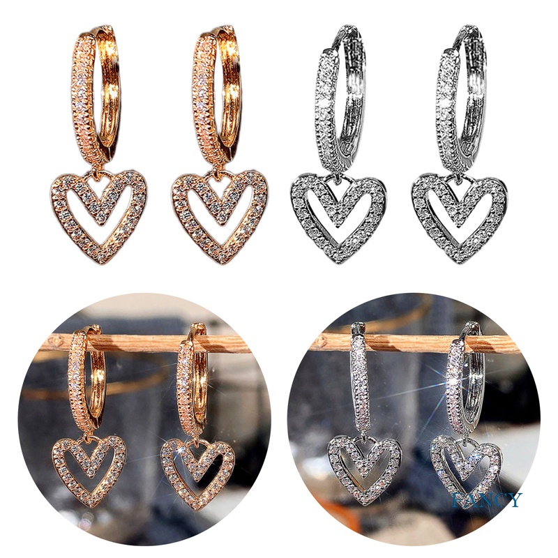 Anting Juntai Bentuk Hati Aksen Batu Mosaik Gaya Korea Untuk Wanita