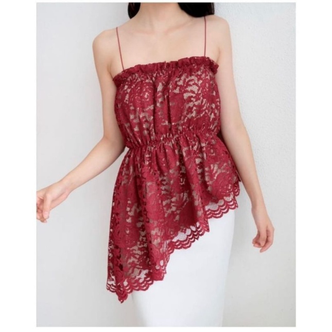 Tanktop TARA brokat / tangtop brukat / atasan brokat lace tanpa lengan / Asymetris brokat lace sleeveless