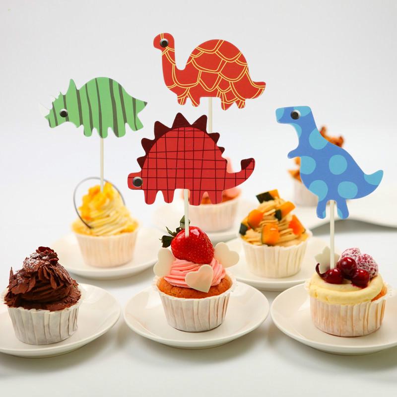 24pcs / Set Topper Kue Desain Kartun Dinosaurus Untuk Dekorasi Pesta Ulang Tahun Anak