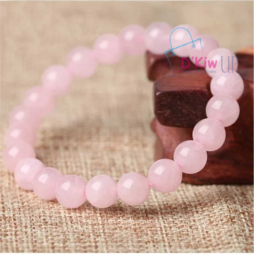 Gelang batu natural rose guartz diameter 8,10 mm