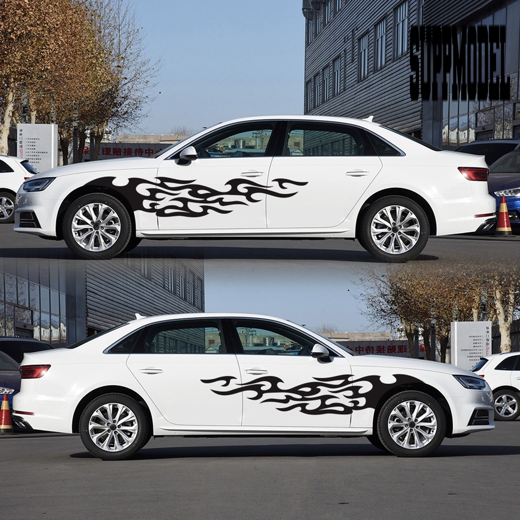 2pcs Stiker Decal Motif Api Untuk Dekorasi Mobil SUV