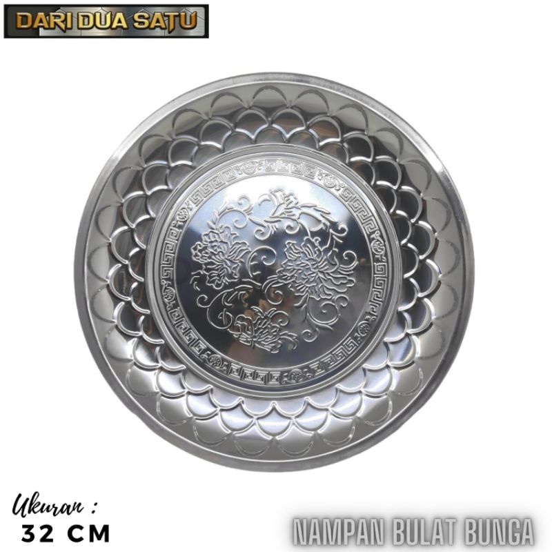 Nampan Bulat Baki Stainless Bunga 32 cm