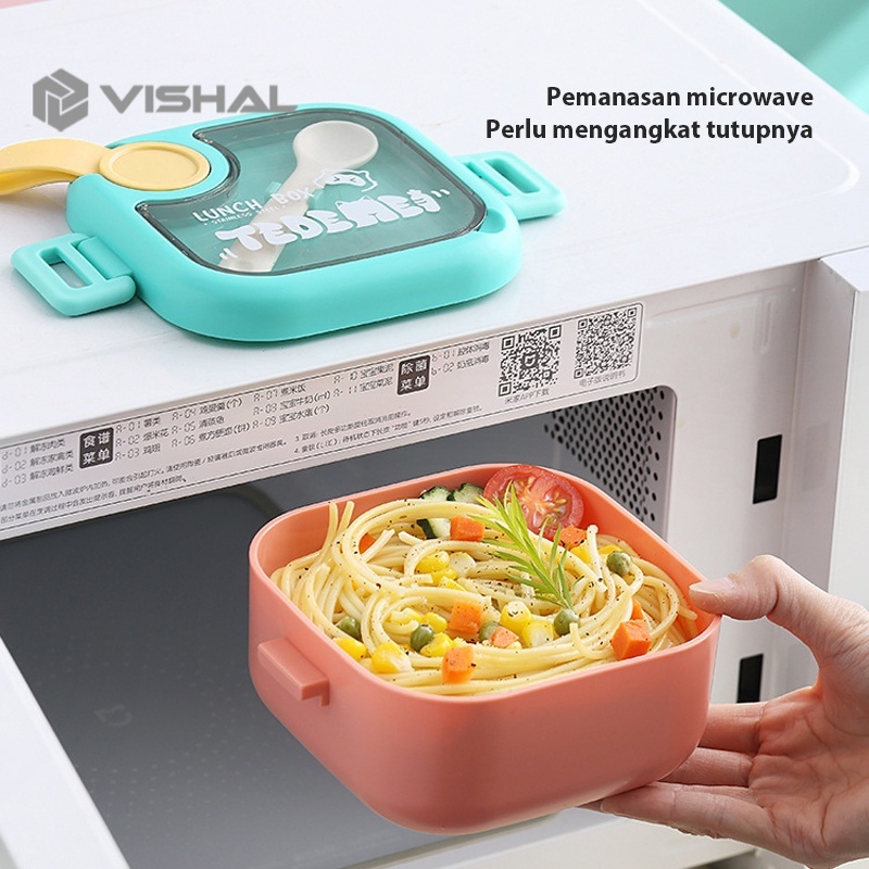 VISHAL Double-Layers Kotak Makan 1 Set Anti Bocor Untuk Anak Lunch Box Set BPA FREE VS-79