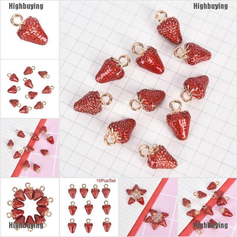 Hbid Glory 10Pcs / Set Liontin Enamel Bentuk Strawberry Bahan Alloy Untuk Membuat Perhiasan DIY