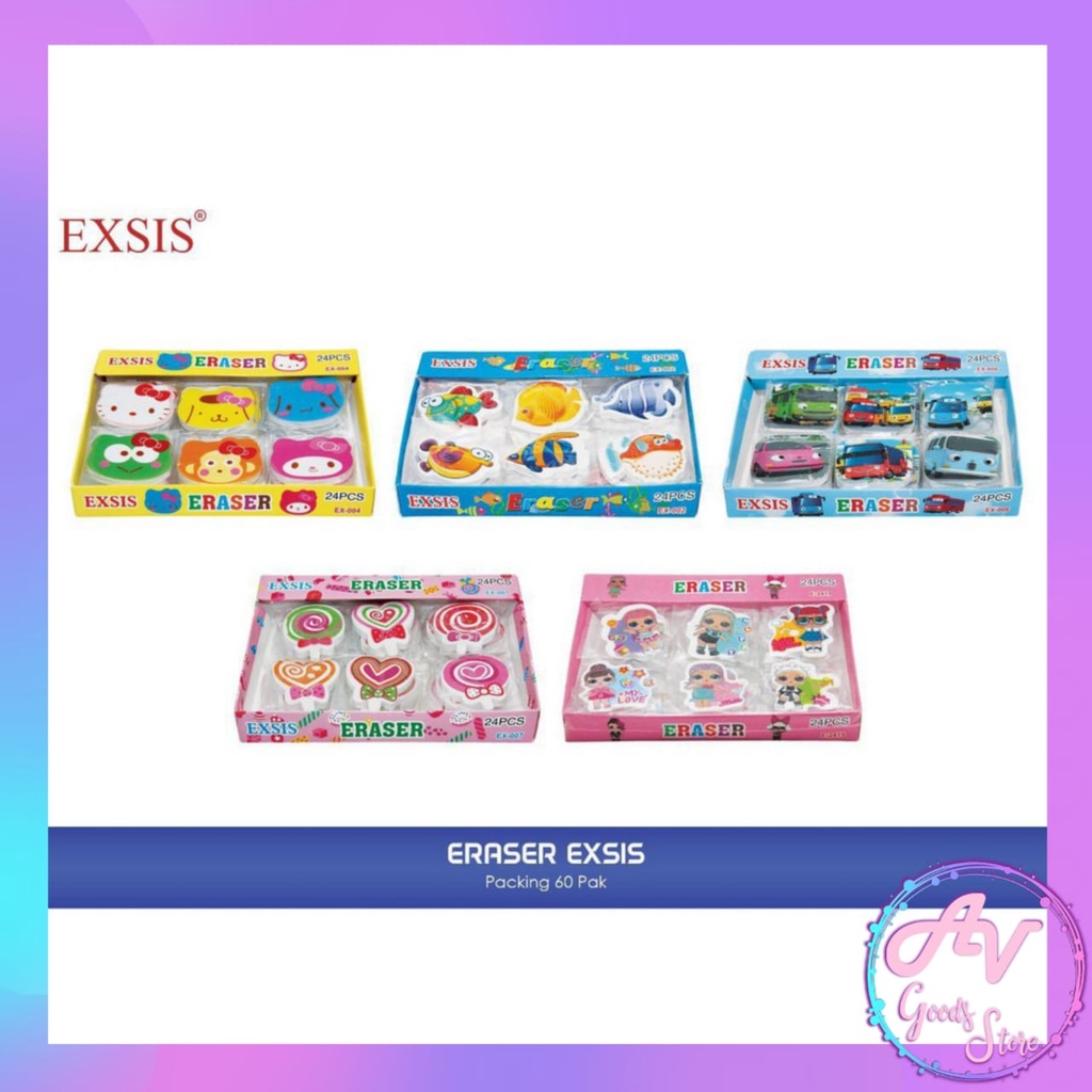 

1Pak Penghapus Karakter EXSIS isi 24pcs / Karet Penghapus Pensil Fancy / 24buah Setip