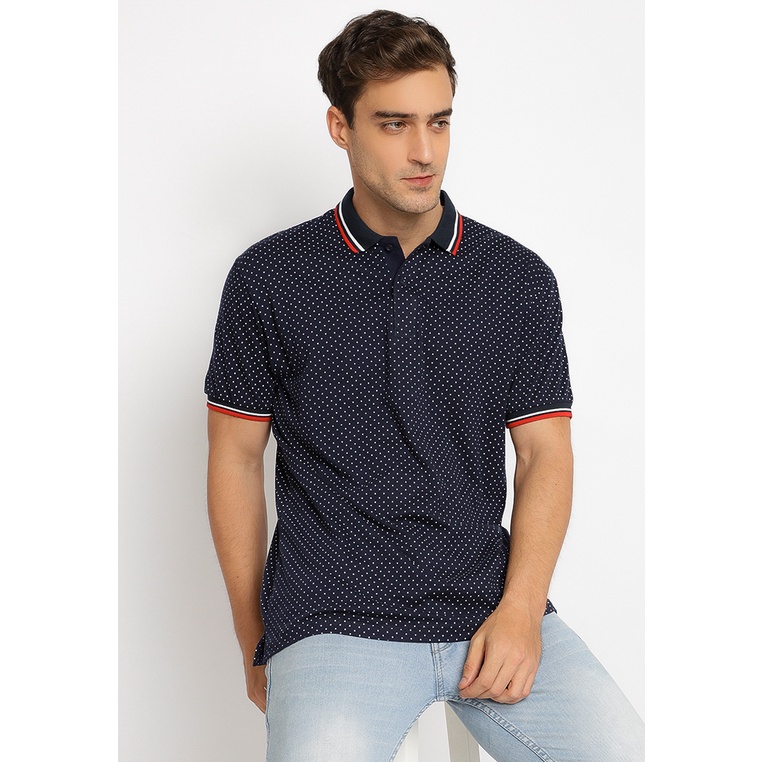 Kaos Polo Pria Poshboy Original Springdale print poloshirt katun navy