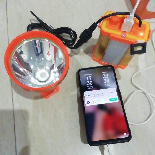 Senter Kepala H-49/ H-52 / 50 Watt + 30 Watt Head Lamp + Aki Power Bank,Nyala KUNING Atau Putih