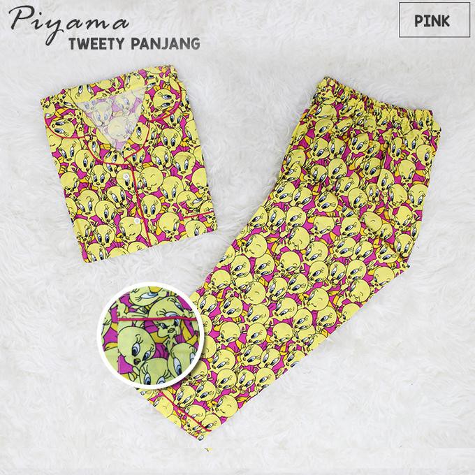 CP TWEETY PINK BAJU TIDUR WANITA DEWASA PIYAMA CEWE CEWEK MOTIF KATUN - Pink
