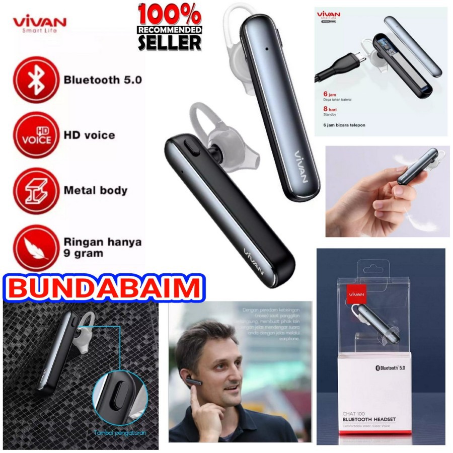HEADSET BLUETOOTH VIVAN ORIGINAL CHAT100 / WIRELESS EARPHONE HANDSFREE SB