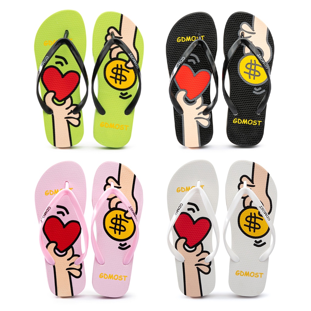 Sandal Jepit Wanita Motif Love &amp; Money | Sendal Jepit Cewe | Sandal Unik Murah