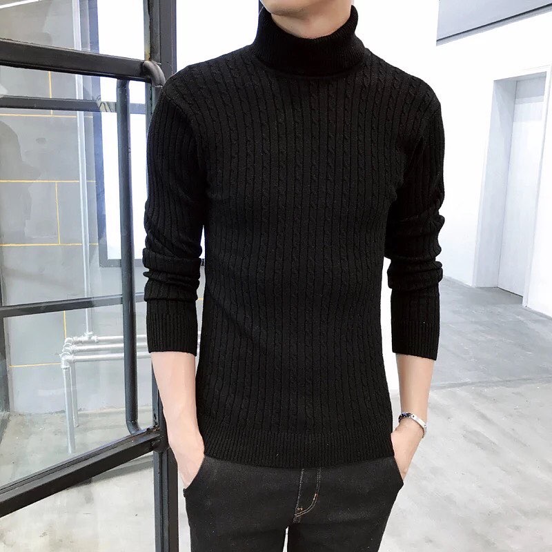 Sweater turtleneck pria rajut Winter Pullover men