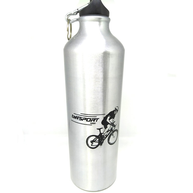 TaffSPORT Botol Minum Olahraga Aluminium 750ml Dengan Karabiner - H2GO - Silver