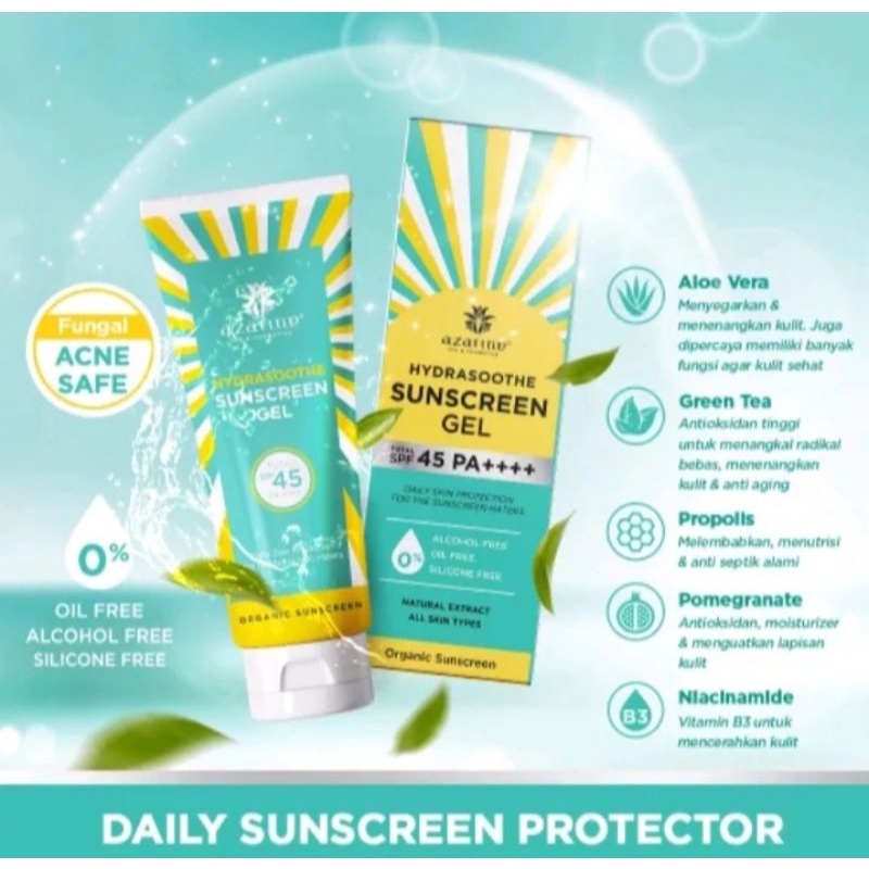 Azarine Hydrasoothe Sunscreen Gel SPF 45 PA++++ 50ML Tabir Surya Sankrin Sanblok Melindungi Kulit Wa