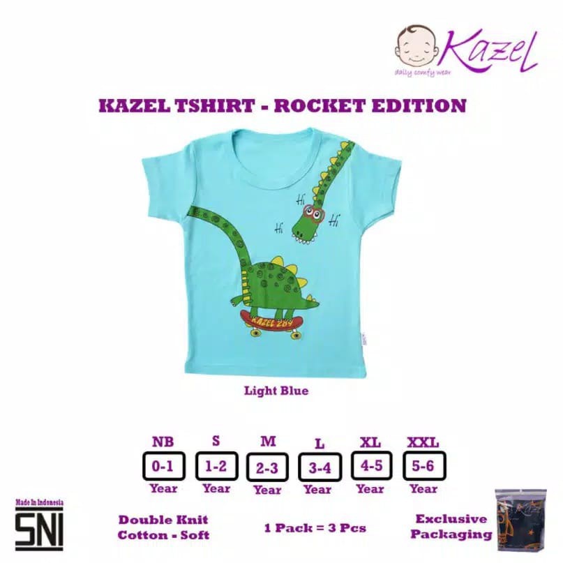 3 Pcs Tshirt Kazel Rocket Edition 0-5 Tahun