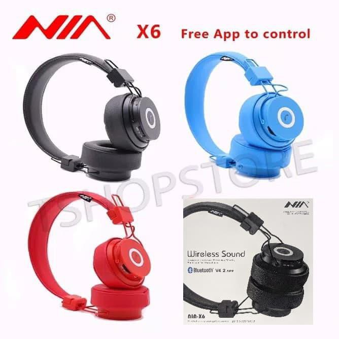 Premium Asuransi Nia X6 Wireless Stereo Bluetooth Headphone Radio Nia App - Hitam Murah