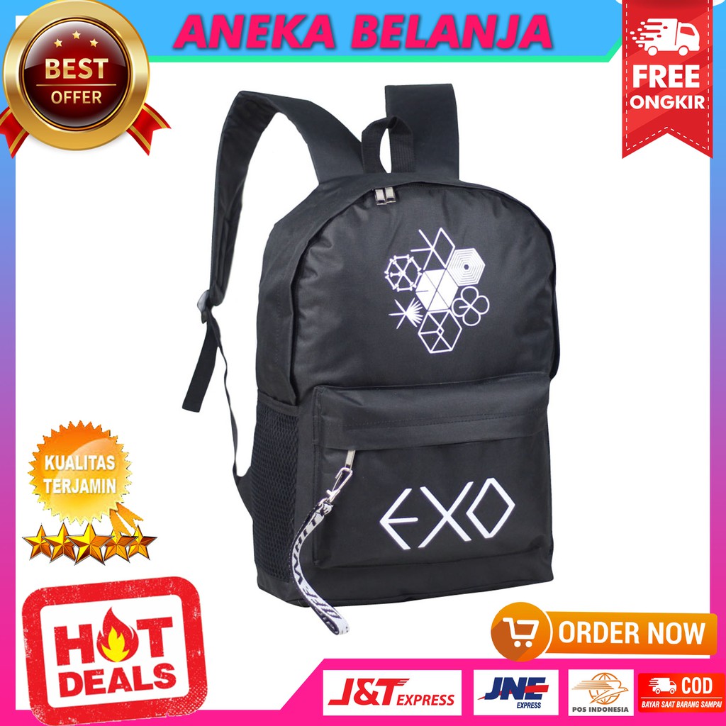 Ready Stock Backpack Stylish Korean Style EXO Black Khusus Perempuan Terbaru Fashionable Berkualitas