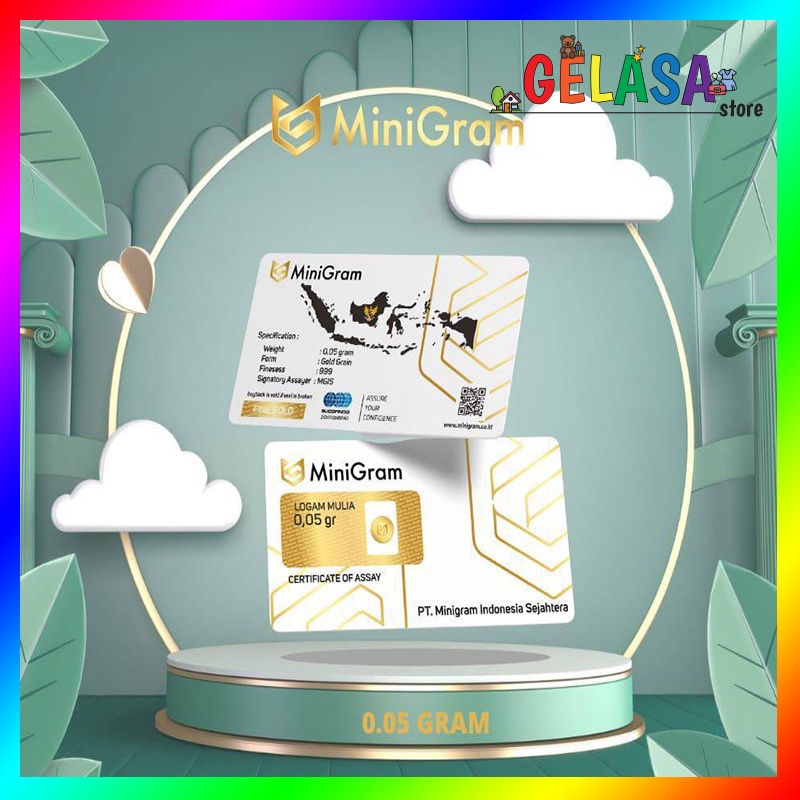 Gelasa Distributor Agen Resmi MINIGRAM Logam Mulia Emas Murni 24k Sertifikat Resmi 0,05 gram