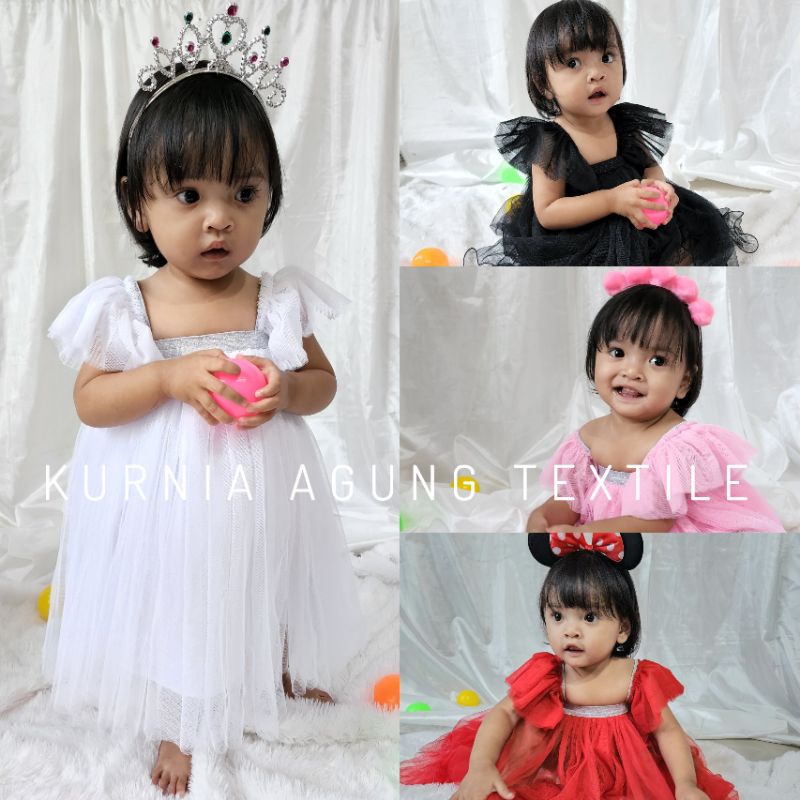 Dress Bayi Perempuan 1 Tahun Import Warna Hitam Putih Earth Tone Gaun Pesta Baby 12 Bulan - 18 Bulan Ala Korea GRATIS PITA Dress Tutu Anak Cewek Adem Bahan Soft Tulle Trend 2022 KA168