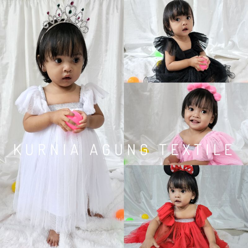 Dress Bayi Perempuan 1 Tahun Import Warna Hitam Putih Earth Tone Gaun Pesta Baby 12 Bulan - 18 Bulan Ala Korea GRATIS PITA Dress Tutu Anak Cewek Adem Bahan Soft Tulle Trend 2022 KA168