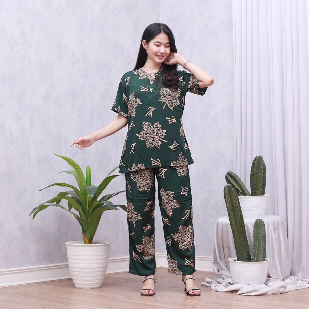 Setelan CP ANDIN Setelan Tyedye Batik Piyama Batik Baju Tidur Dater Cantik-VICKY HIJAU