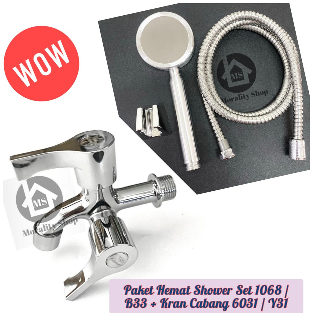 Paket Super Hemat Shower Mandi Murah - Paket Shower Set 1068/B33 + Kran Cabang 6031/Y31