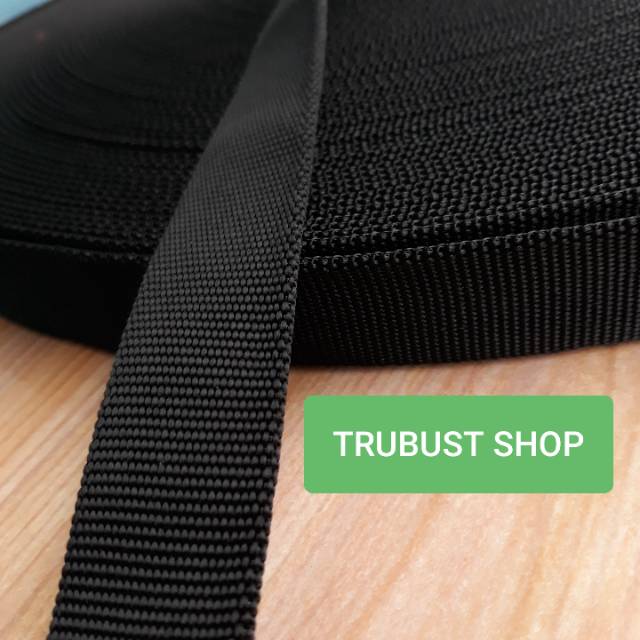 Tali webbing double tubular hitam 2.5cm jual ecer meteran