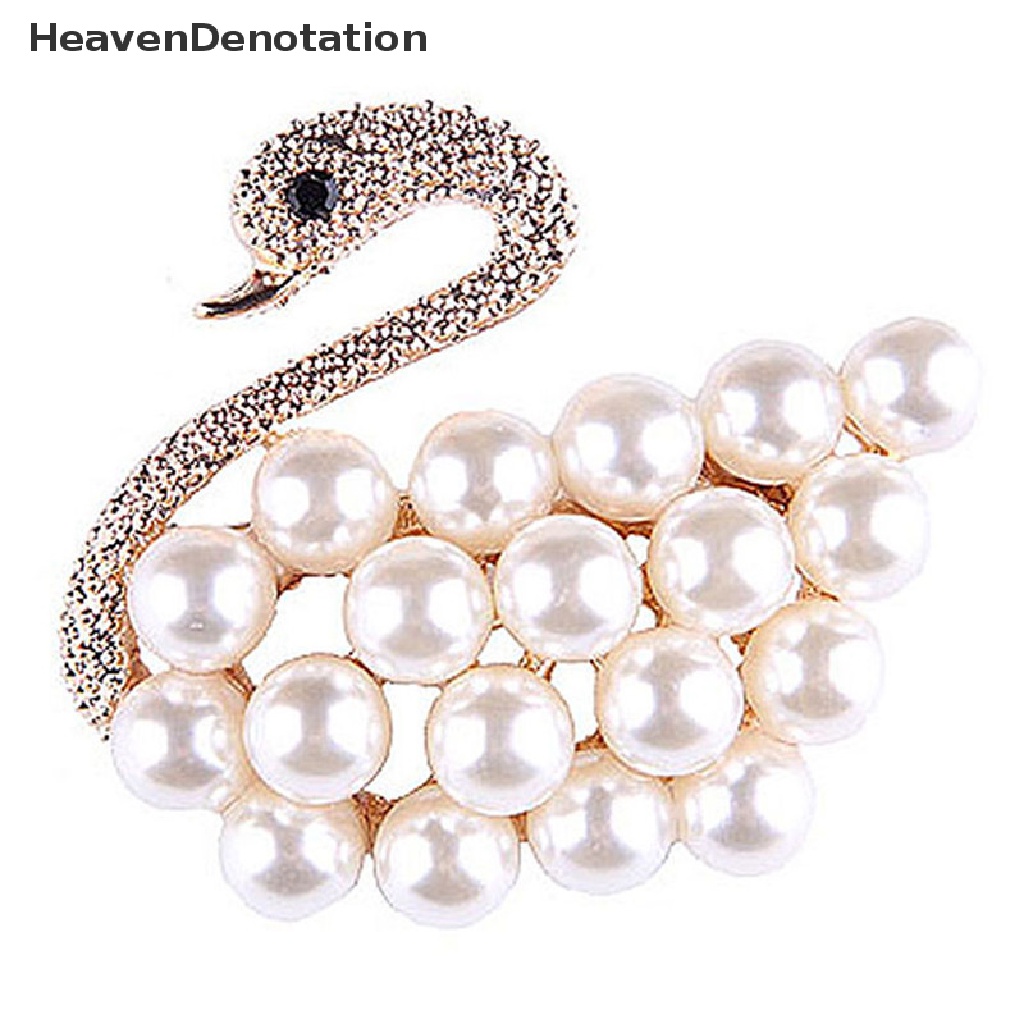 [HeavenDenotation] Swan Brooch Pin Crystal Pearl Dress Wedding Party Brooch Animal Women Jewelry