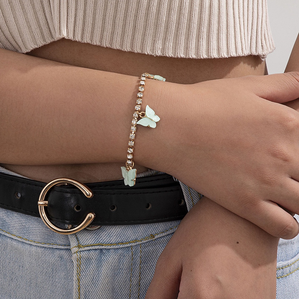 Hu Hu Hu Hu Hu Alat Bantu Pasang Kacamata♡ Gelang Wanita Desain Kupu-Kupu Hias Berlian Imitasi Gaya Simple Berkilau Untuk Hadiah Ulang Tahun