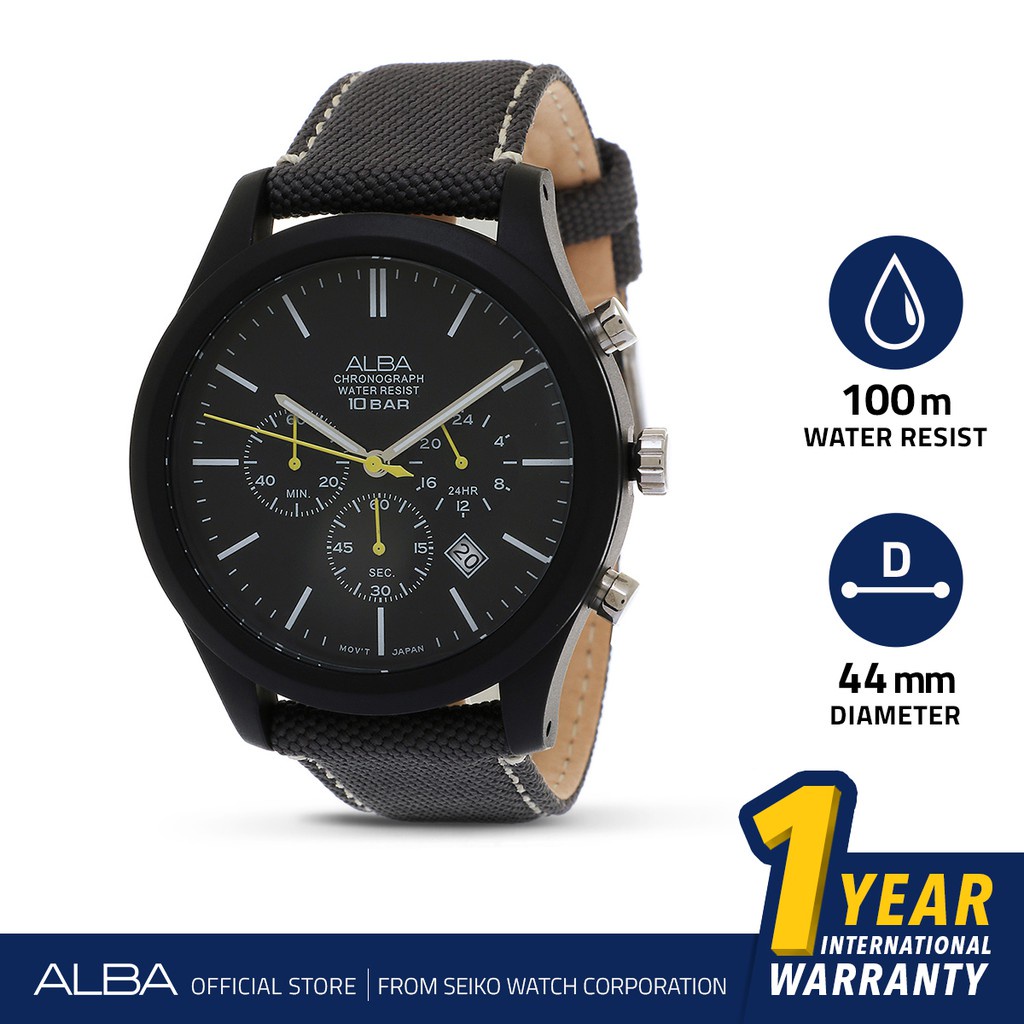 Alba Active Jam Tangan Chronograph AT3G21 / AT3G21X1 Quartz Black Dial Nylon Strap Watch