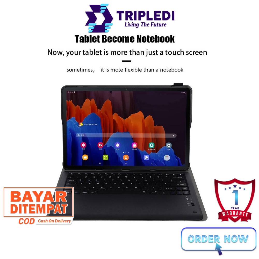 TRIPLEDI Case Keyboard Samsung Galaxy Tab S7 FE 5G 12.4 inch 2021 SM-T730 SM-T733 SM-T736B Keyboard Wireless Bluetooth Free Stylus Pen Flip Casing Leather Magnetic Buckle Folio Slim Book Cover Sarung Pelindung Tablet Android Protektif Shockproof-2