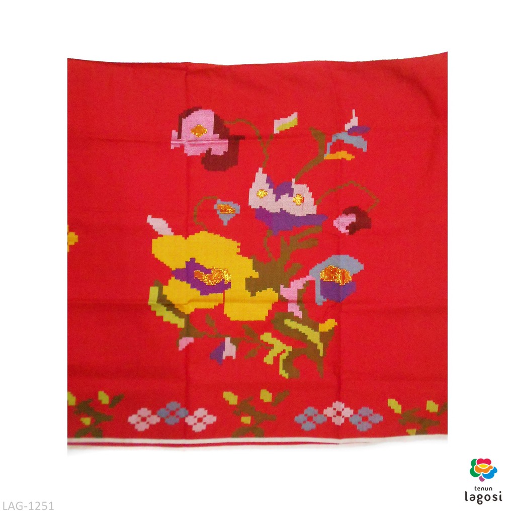 Kain Sarung Tenun Sutra Lagosi Bunga Besar Merah LAG-1251