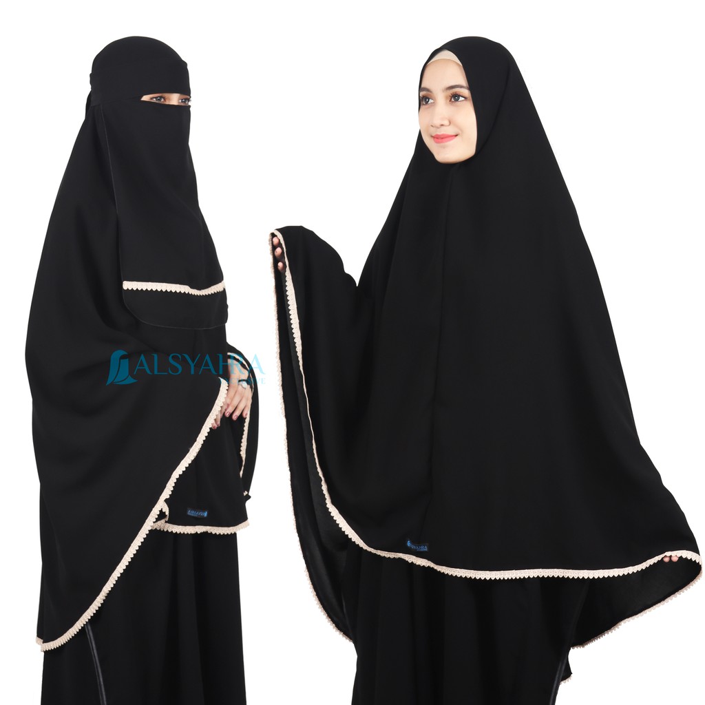 Alsyahra Exclusive Set Khimar Halimah Niqab Bandana Jetblack