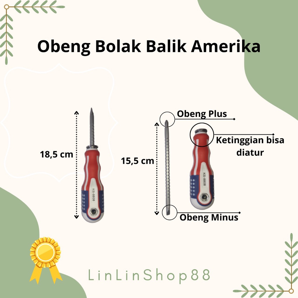 Obeng Min Plus Amerika 2 IN 1 OBENG BOLAK BALIK screwdriver USA