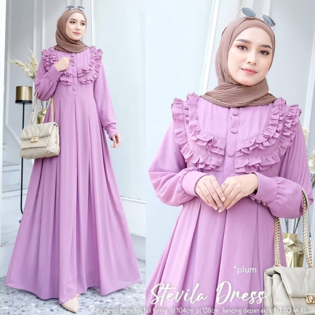 Stevila Dress Maxi Gamis Kondangan Wanita Elegant Dress Busui Aplikasi Renda Fashion Muslim Style Hijab Termurah