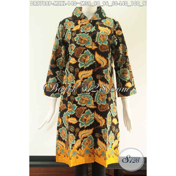 Tunik Batik Wanita Masa Kini Model Kerah Lengan 7/8 Kancing Depan Sampai Bawah Size MXL DR 9788 P