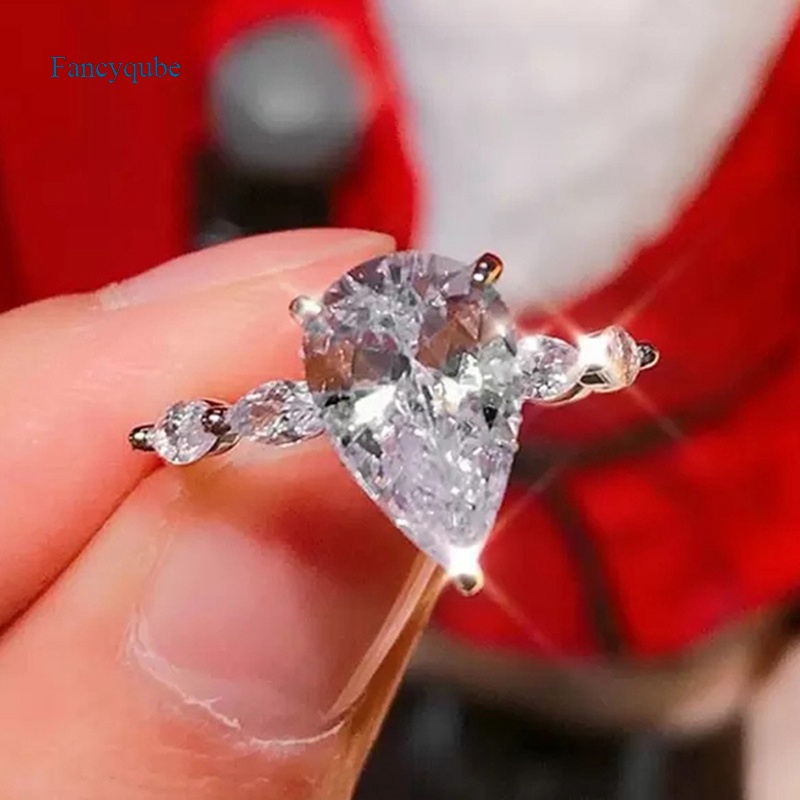 Fancyqube Cincin Kristal Cubic Zirconia Bentuk Tetesan Air Untuk Wanita