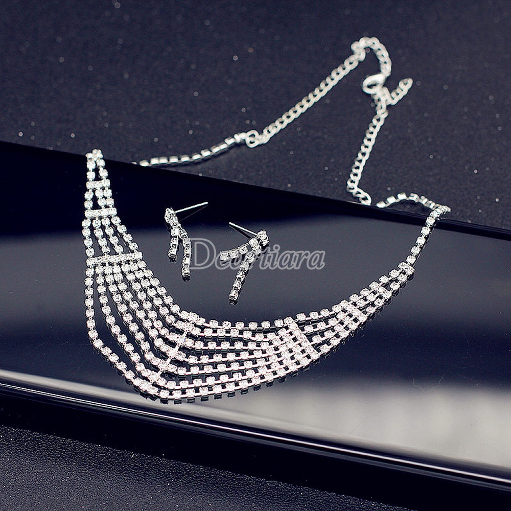Set Kalung Dan Anting Berlian Imitasi Untuk Pengantin