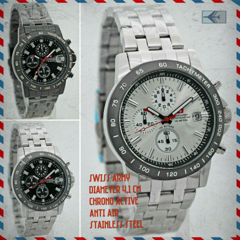 Jam Tangan Pria Swiss Army SA3309 Original Air Stainless Steel Chronograph