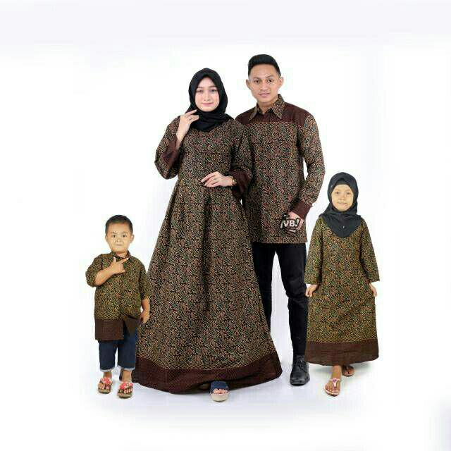 Baju Batik Couple Keluarga Modern Gamis Kemeja Batik 2 Anak Motif Wayang Prada Terbaru