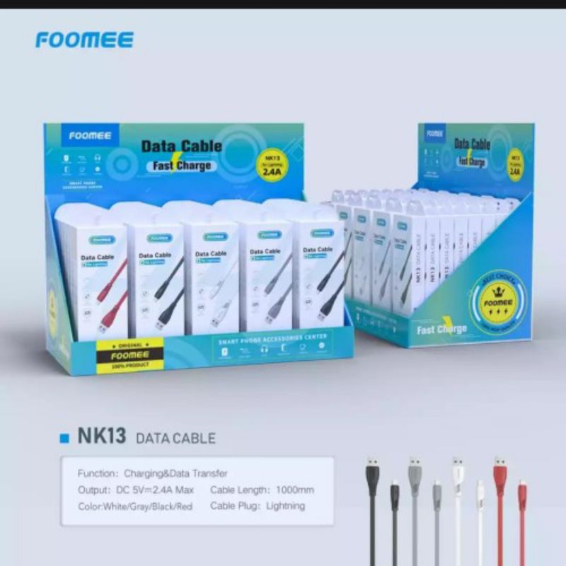 KABEL DATA FOOMEE NK13 For Lightning 2.4A Fast Charging ORIGINAL for android murah harga grosir per 