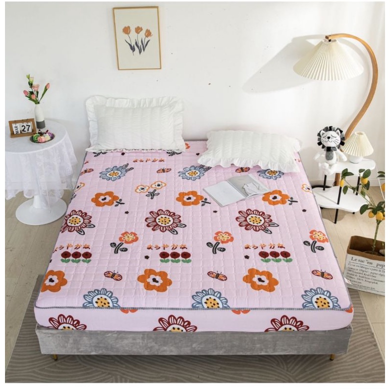 sprei sulthan waterproof ukuran 160x200cm motif karakter-Pink kembang