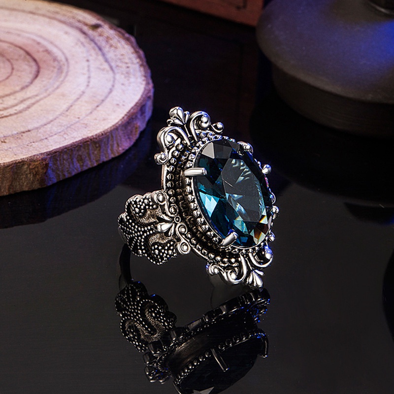 Fancyqube Cincin Kristal Bentuk Telur Angsa Warna Biru Laut Untuk Wanita