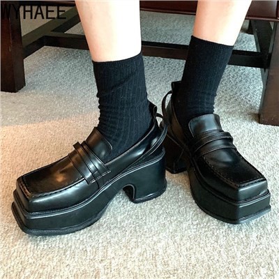 black chunky platform loafers