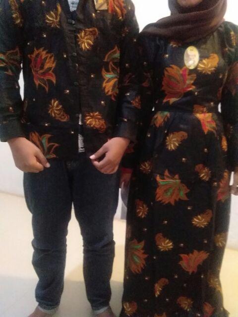 Couple Nirwana Batik Sogan Hitam Santosa Sarimbit Gamis Baju Kondangan Exclusive Elegant Oribylala