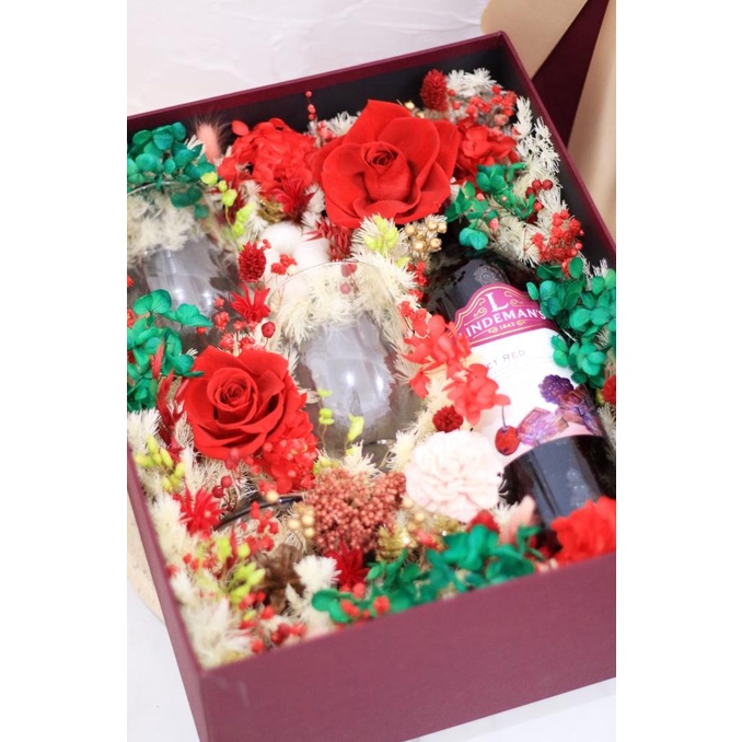 

WINE GIFT BOX FREE GLASS/KADO ANNIVERSARY/GRADUATION/VALENTINE FLOWERS DG654EAFVD